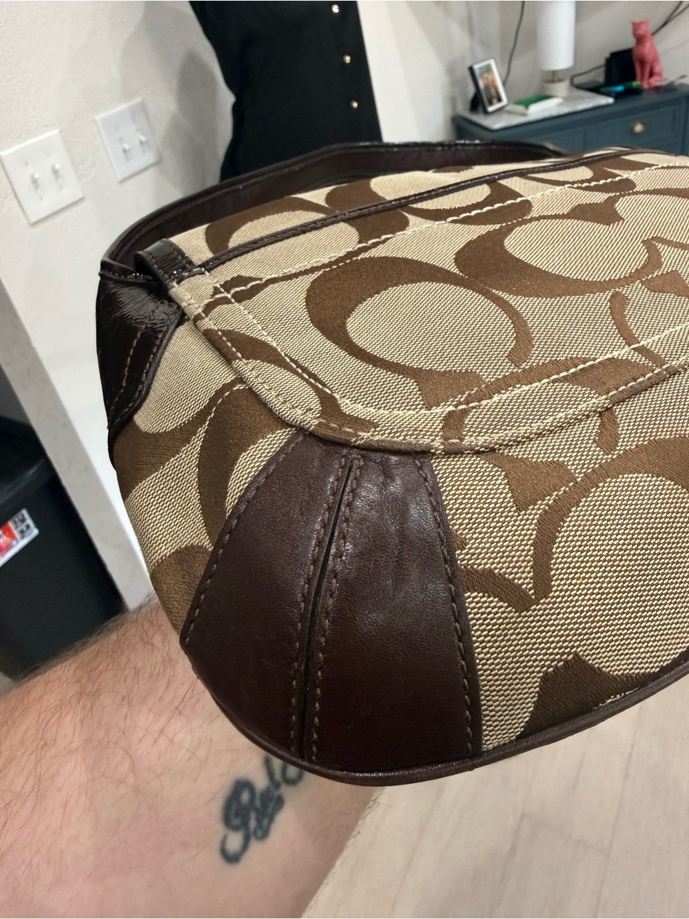 Coach Signature Canvas Shoulder Bag in Tan and Brown - Picture 7 of 12
